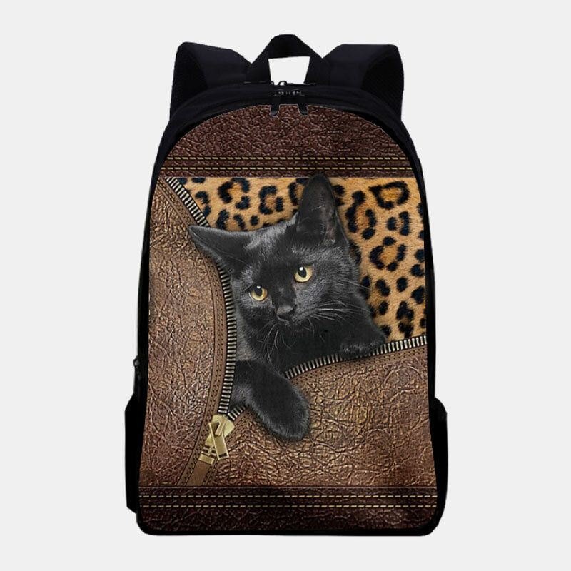 Dame Oxford Cloth Cat Printing Stor Kapasitet Skoleveske Ryggsekk