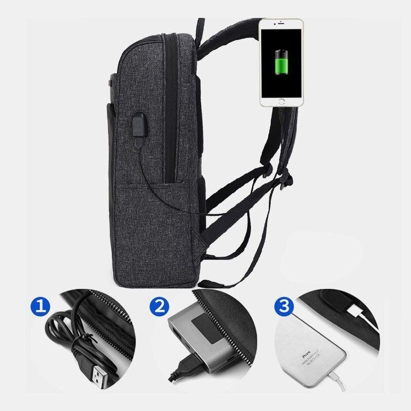Herre Multifunksjonell Ryggsekk Med Stor Kapasitet Dataveske Med Usb-ladeport