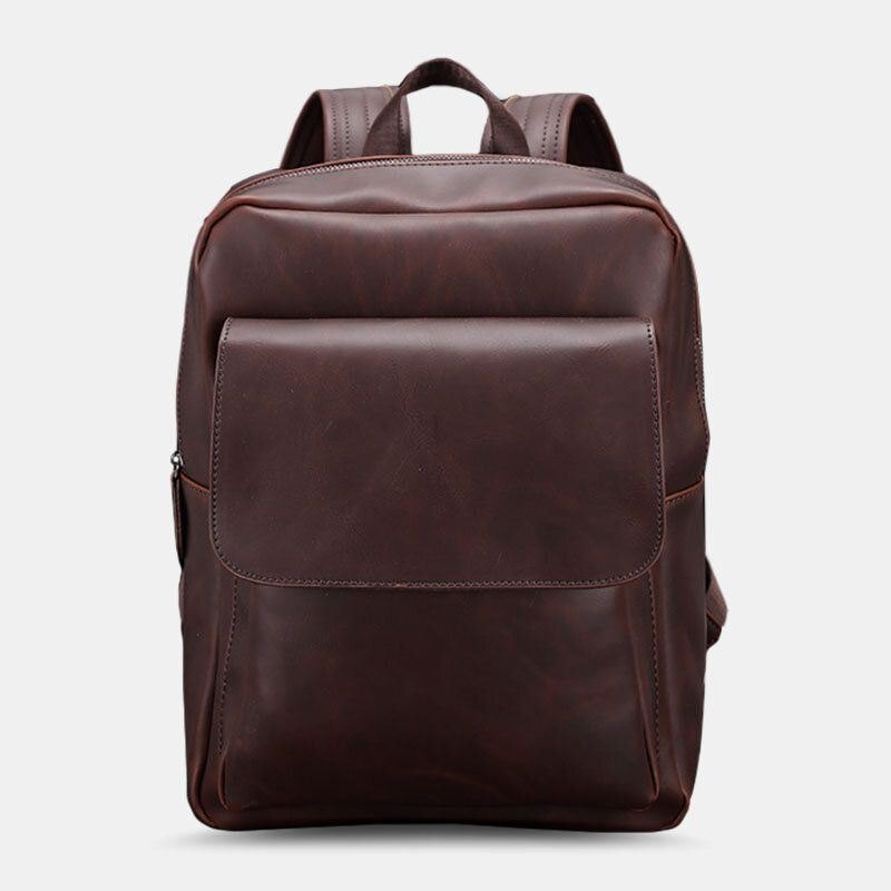 Herre Pu Leather Vintage Stor Kapasitet Multifunksjon 13.3 Tommers Laptopveske Ryggsekk