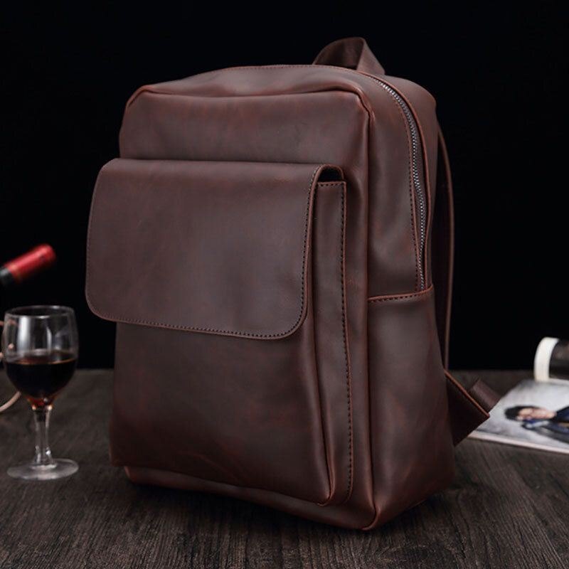 Herre Pu Leather Vintage Stor Kapasitet Multifunksjon 13.3 Tommers Laptopveske Ryggsekk