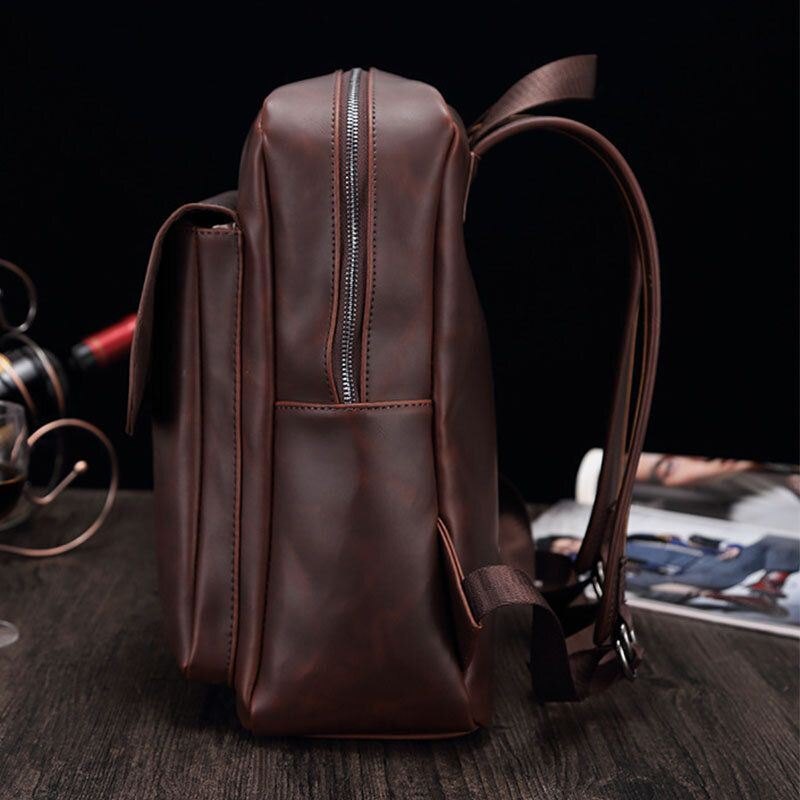 Herre Pu Leather Vintage Stor Kapasitet Multifunksjon 13.3 Tommers Laptopveske Ryggsekk