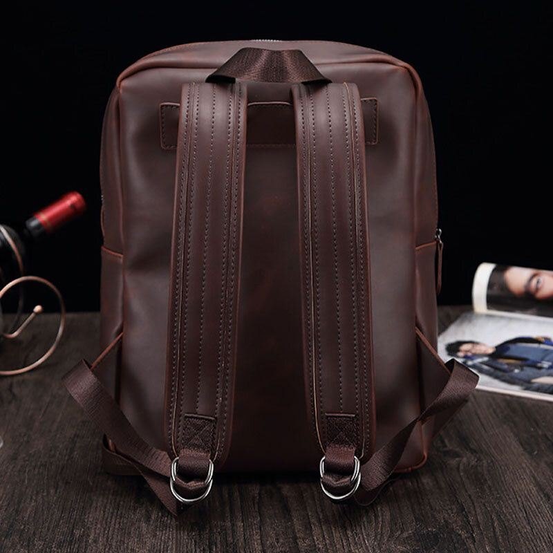 Herre Pu Leather Vintage Stor Kapasitet Multifunksjon 13.3 Tommers Laptopveske Ryggsekk