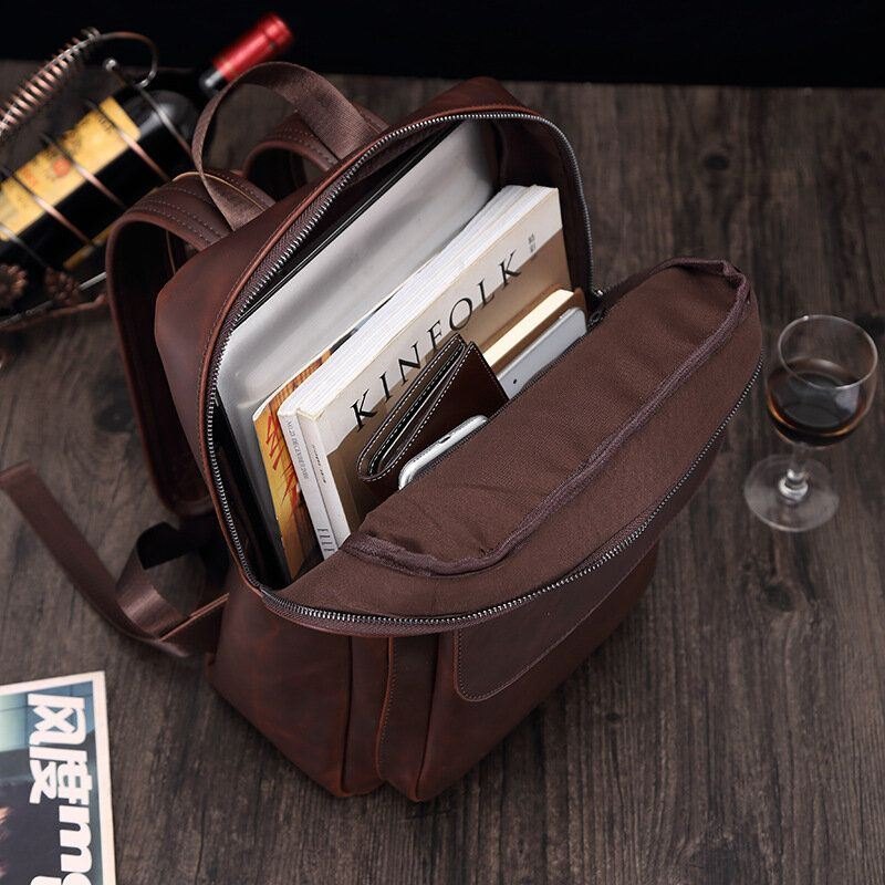 Herre Pu Leather Vintage Stor Kapasitet Multifunksjon 13.3 Tommers Laptopveske Ryggsekk