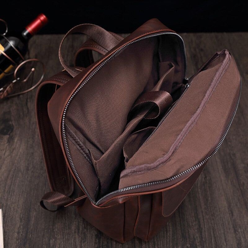 Herre Pu Leather Vintage Stor Kapasitet Multifunksjon 13.3 Tommers Laptopveske Ryggsekk