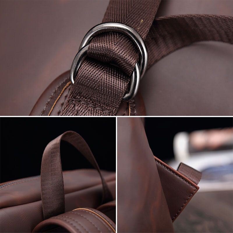 Herre Pu Leather Vintage Stor Kapasitet Multifunksjon 13.3 Tommers Laptopveske Ryggsekk