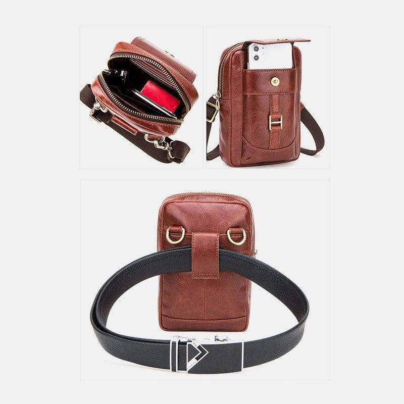 Ekte Skinn For Herre Retro Mote 5.8 Tommers Telefonveske Multi-bære Crossbody Bag Midjeveske