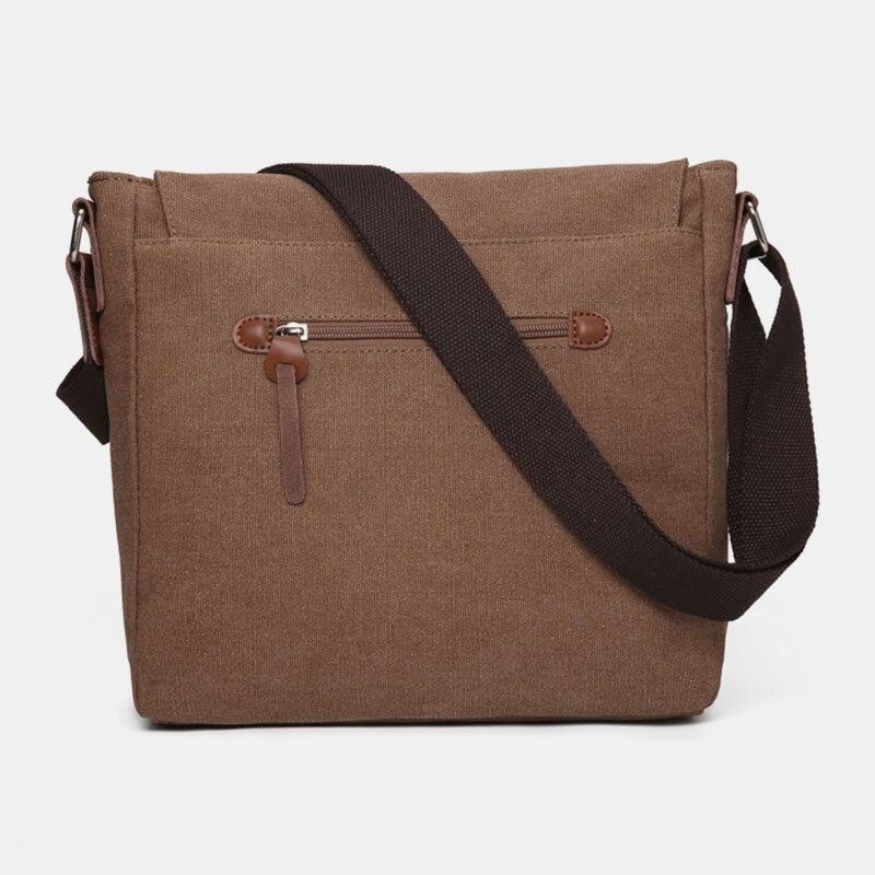 Dobbel Frontlomme For Herre Med Stor Kapasitet Crossbody-veske Retro Canvas Horisontal Ensfarget Anti-tyveri Skulderveske