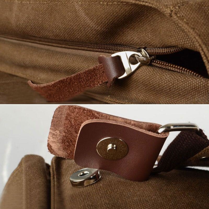 Dobbel Frontlomme For Herre Med Stor Kapasitet Crossbody-veske Retro Canvas Horisontal Ensfarget Anti-tyveri Skulderveske