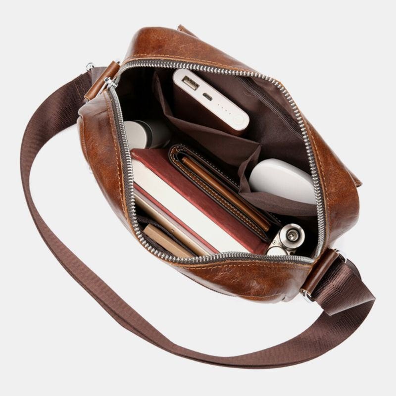 Herre Business Retro Ekte Skinn Vanntett Slitebestandig Crossbody Bag