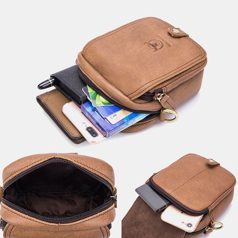 Herre Ekte Skinn Multi-layers Casual Crossbody Bag Skulderveske