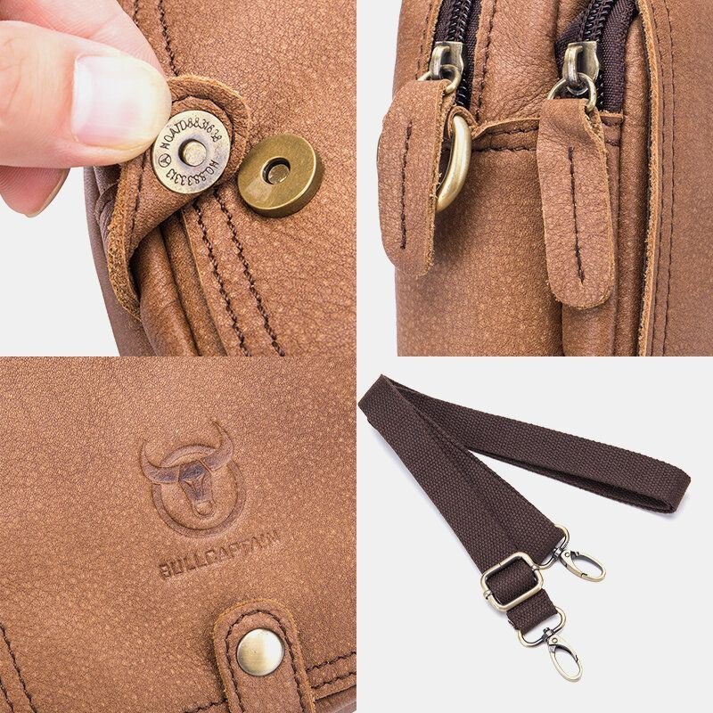 Herre Ekte Skinn Multi-layers Casual Crossbody Bag Skulderveske