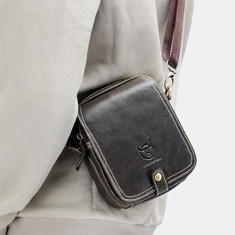 Herre Ekte Skinn Multi-layers Casual Crossbody Bag Skulderveske