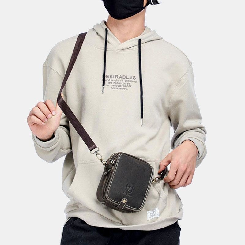 Herre Ekte Skinn Multi-layers Casual Crossbody Bag Skulderveske