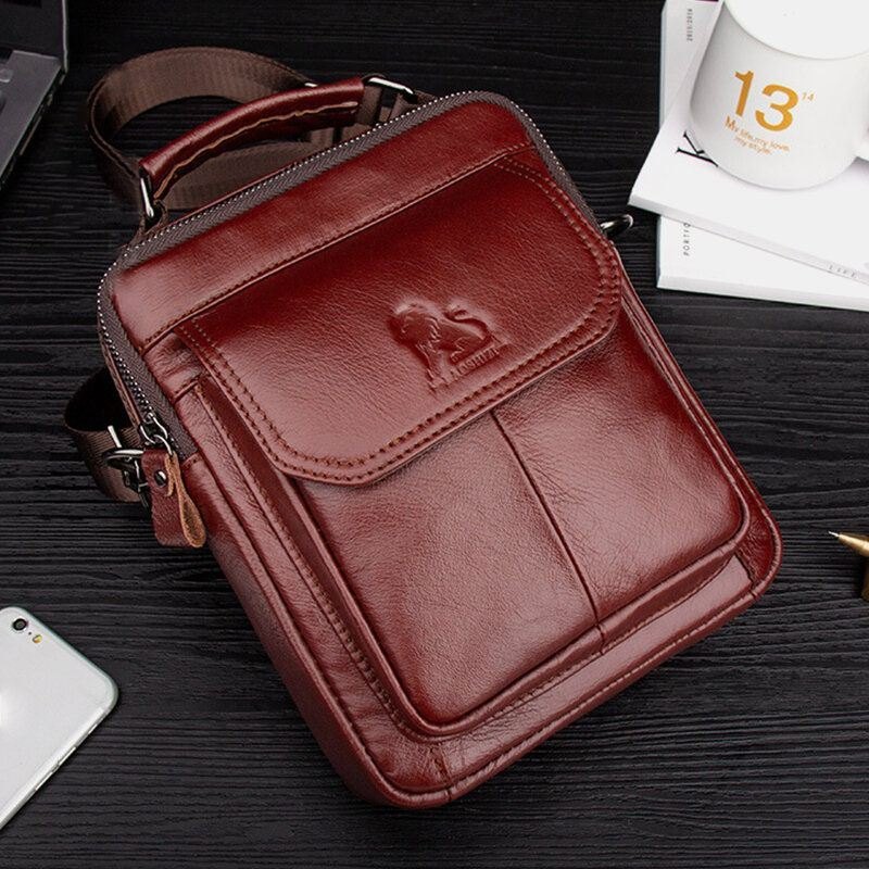 Herre Ekte Skinn Retro Business Skinn Skulderveske Crossbody Bag