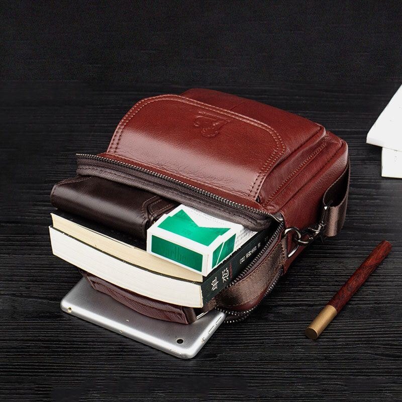 Herre Ekte Skinn Retro Business Skinn Skulderveske Crossbody Bag