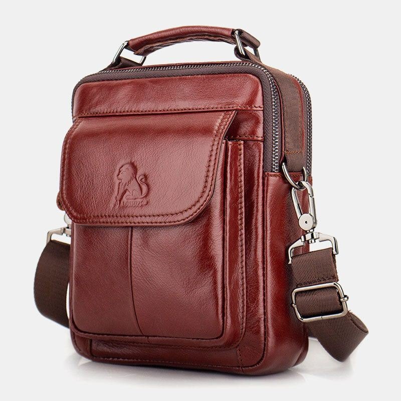 Herre Ekte Skinn Retro Business Skinn Skulderveske Crossbody Bag