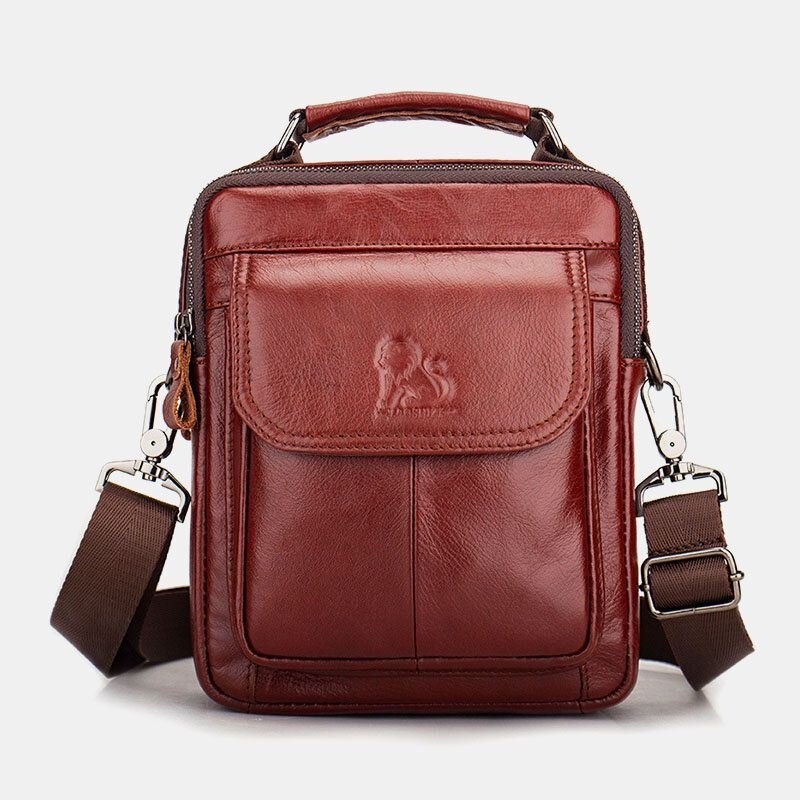 Herre Ekte Skinn Retro Business Skinn Skulderveske Crossbody Bag