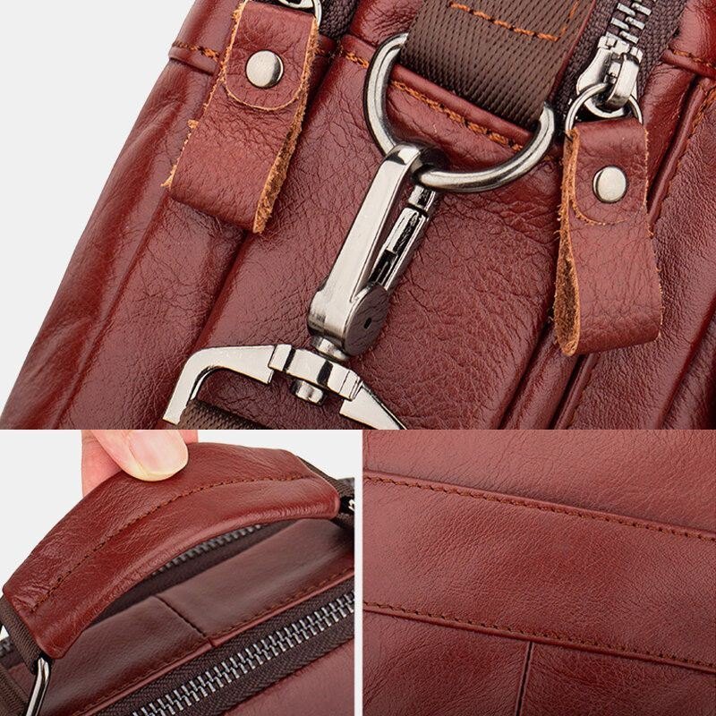 Herre Ekte Skinn Retro Business Skinn Skulderveske Crossbody Bag