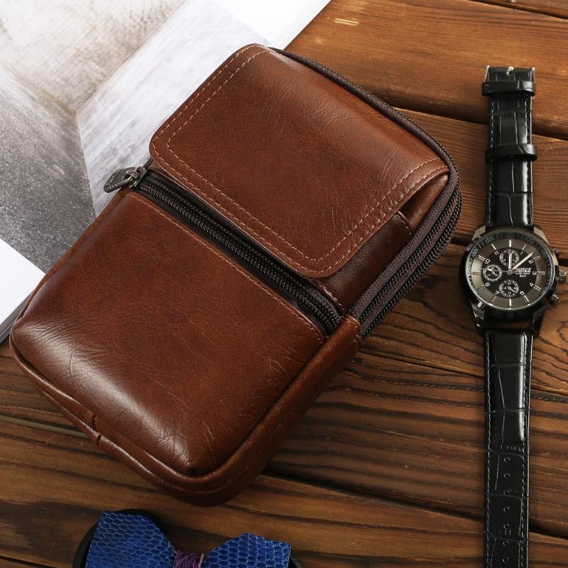Herre Kuskinn Minimalistisk Mote Telefonlomme Midjeveske Crossbody-veske