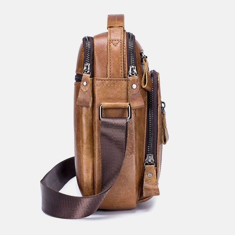Herre Multipocket Genuine Skinn Crossbody-vesker Rygg Anti-tyveri Lommedesign Slitasjebestandig Messenger Bag Håndveske Med Stor Kapasitet