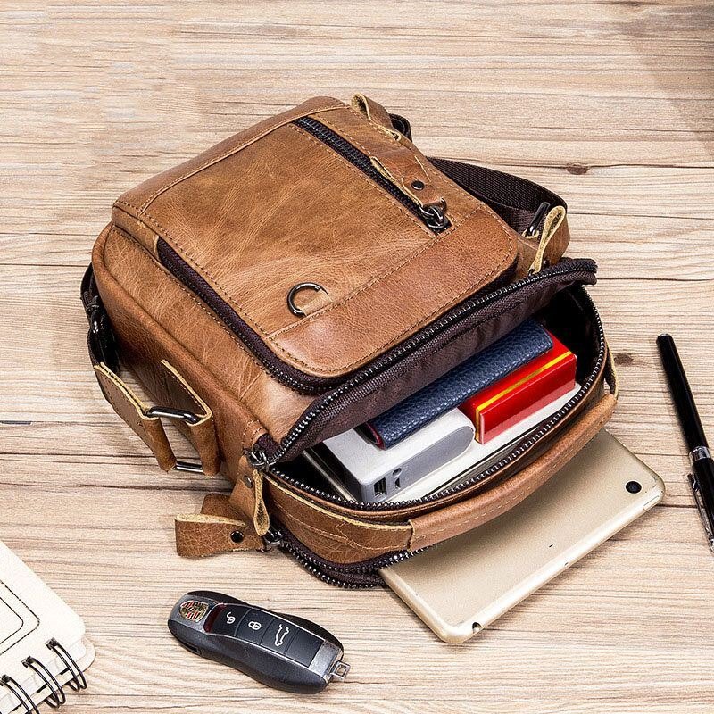 Herre Multipocket Genuine Skinn Crossbody-vesker Rygg Anti-tyveri Lommedesign Slitasjebestandig Messenger Bag Håndveske Med Stor Kapasitet