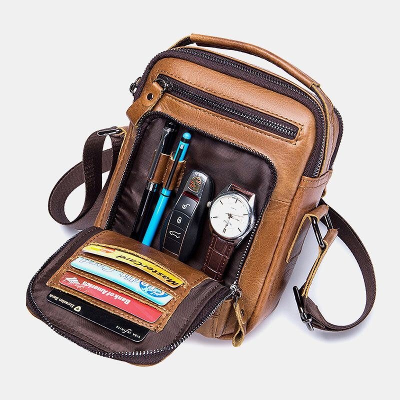 Herre Multipocket Genuine Skinn Crossbody-vesker Rygg Anti-tyveri Lommedesign Slitasjebestandig Messenger Bag Håndveske Med Stor Kapasitet