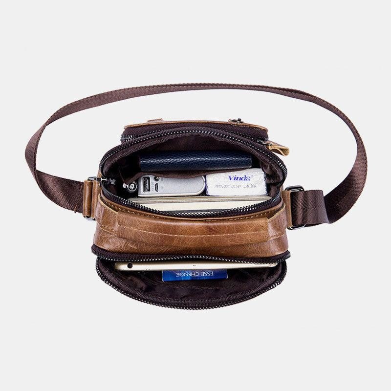 Herre Multipocket Genuine Skinn Crossbody-vesker Rygg Anti-tyveri Lommedesign Slitasjebestandig Messenger Bag Håndveske Med Stor Kapasitet