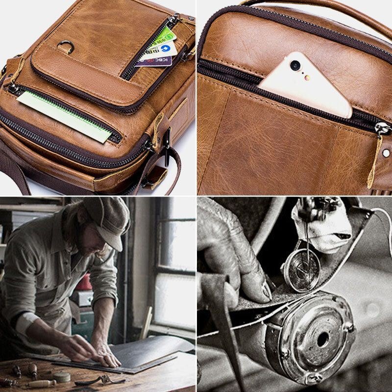 Herre Multipocket Genuine Skinn Crossbody-vesker Rygg Anti-tyveri Lommedesign Slitasjebestandig Messenger Bag Håndveske Med Stor Kapasitet