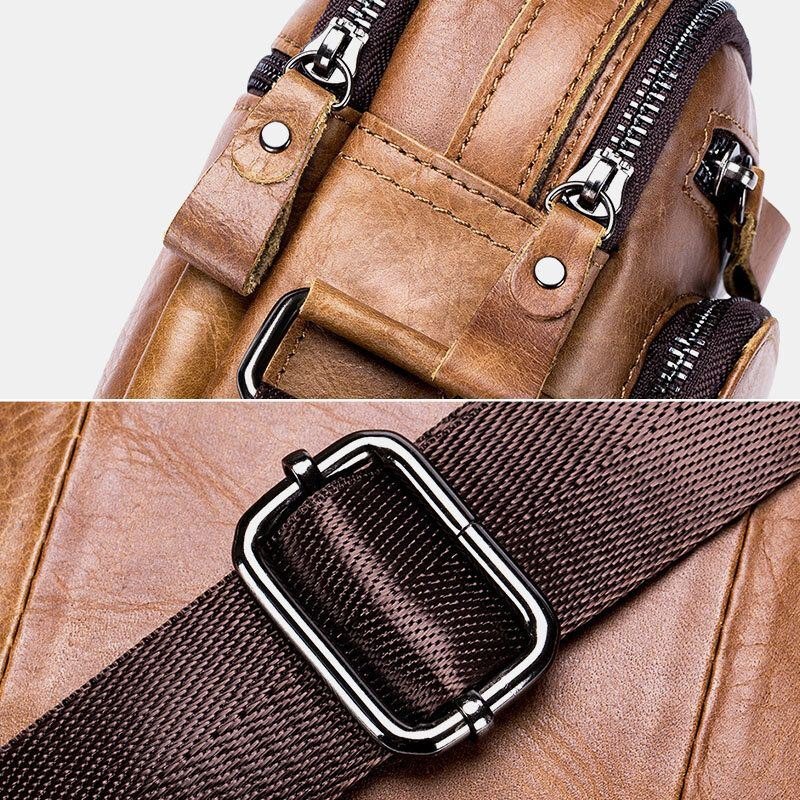 Herre Multipocket Genuine Skinn Crossbody-vesker Rygg Anti-tyveri Lommedesign Slitasjebestandig Messenger Bag Håndveske Med Stor Kapasitet