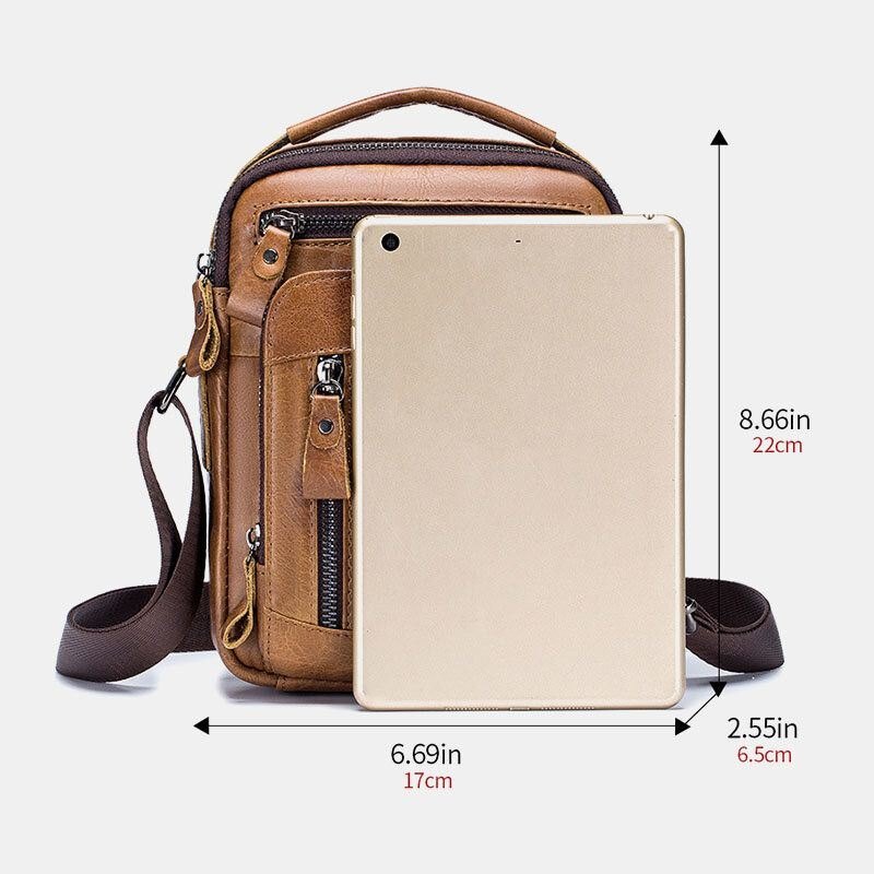 Herre Multipocket Genuine Skinn Crossbody-vesker Rygg Anti-tyveri Lommedesign Slitasjebestandig Messenger Bag Håndveske Med Stor Kapasitet