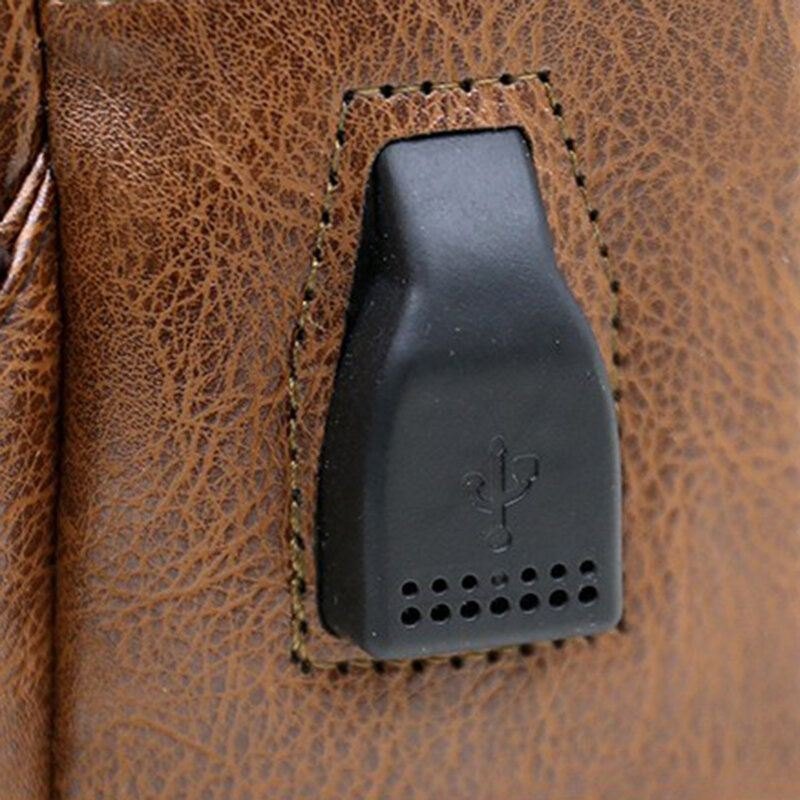 Herre Pu Leather Retro Business Brystveske Med Usb Lading Ungdomsskinn Skulderveske Cross Body Bag