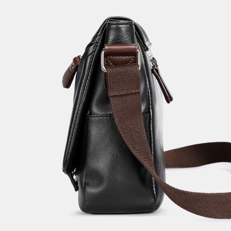 Herre Vintage Pu-skinn Multipocket Crossbody-veske Med Stor Kapasitet Skulderveske