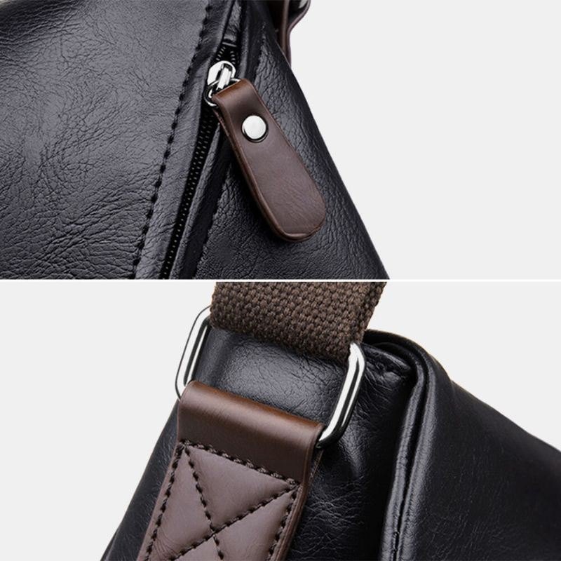 Herre Vintage Pu-skinn Multipocket Crossbody-veske Med Stor Kapasitet Skulderveske