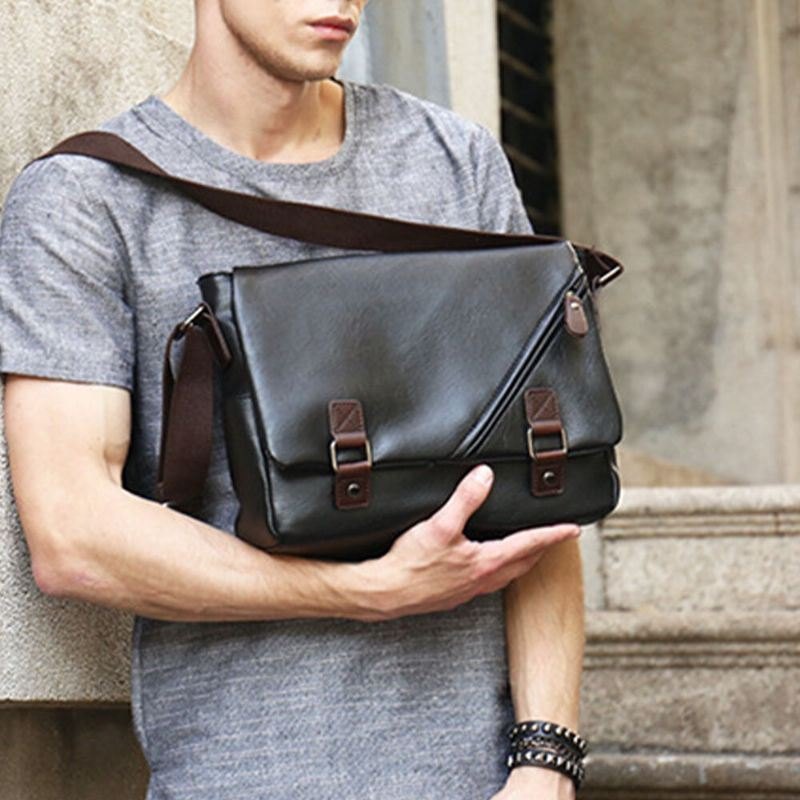 Herre Vintage Pu-skinn Multipocket Crossbody-veske Med Stor Kapasitet Skulderveske