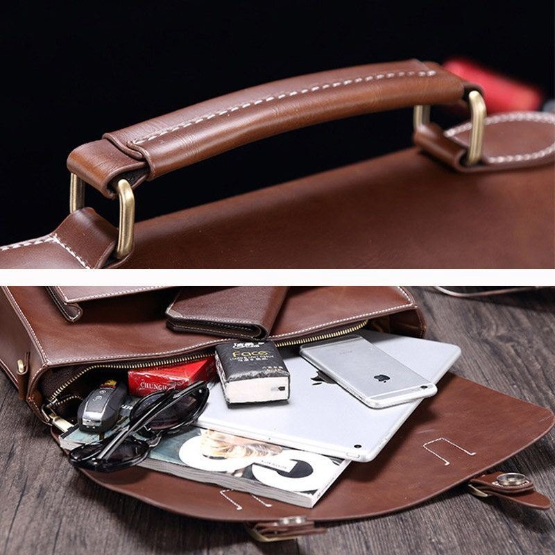 Herre Vintage Vanntett Slitebestandig Faux Laether Business Koffert Crossbody Skulderveske