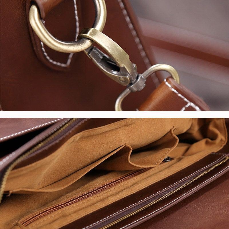 Herre Vintage Vanntett Slitebestandig Faux Laether Business Koffert Crossbody Skulderveske