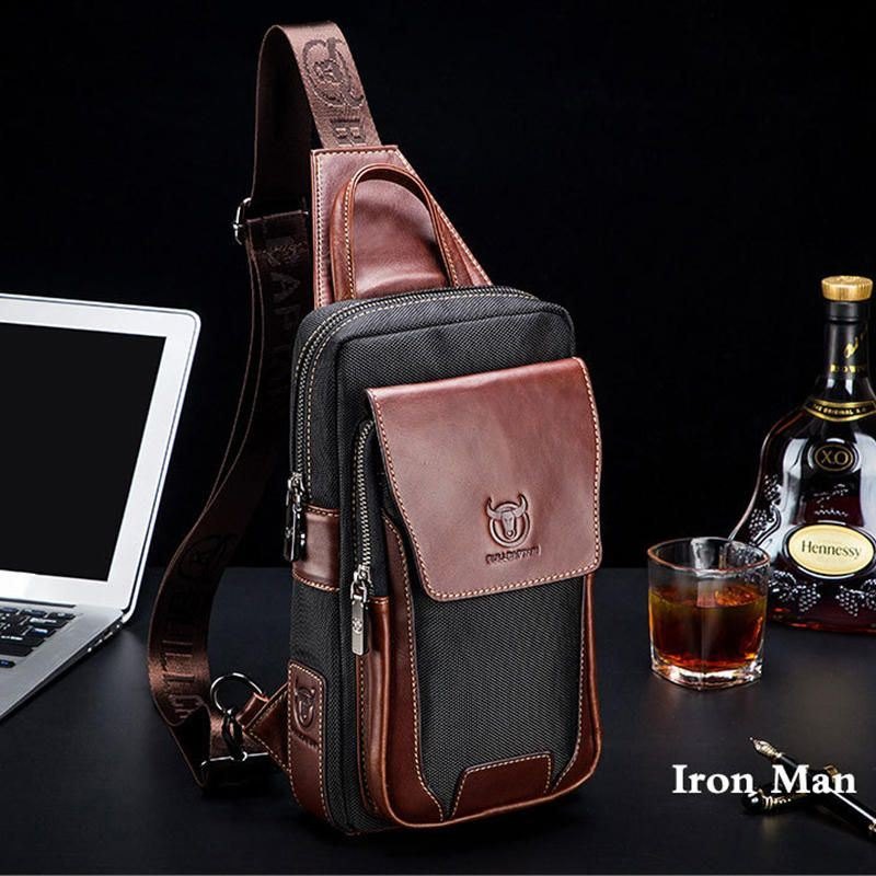 Uformell Brystveske I Ekte Skinn For Herre Skulder-crossbody-veske