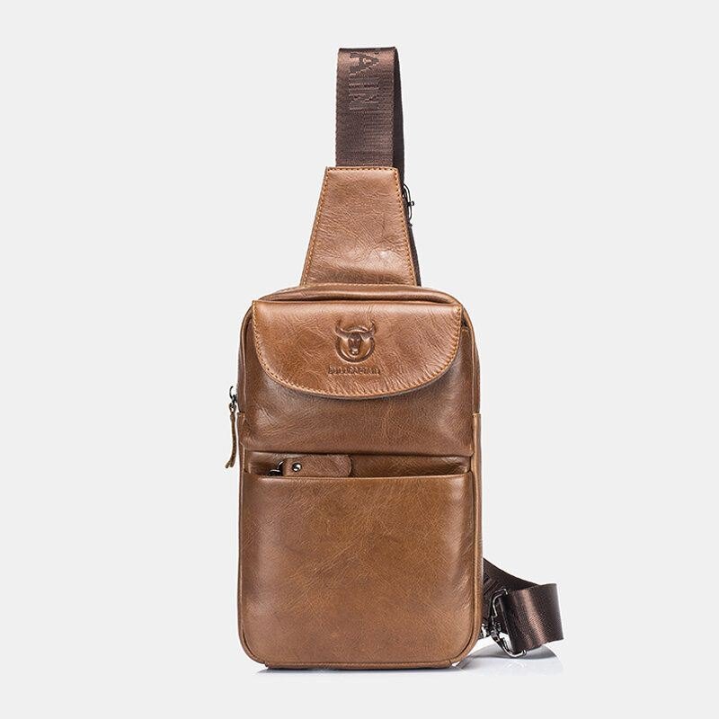 Vintage Ekte Skinn Brystveske Skulderveske For Menn