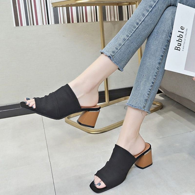 Dame Peep Toe Mesh Solid Color Chunky Heel Pumps