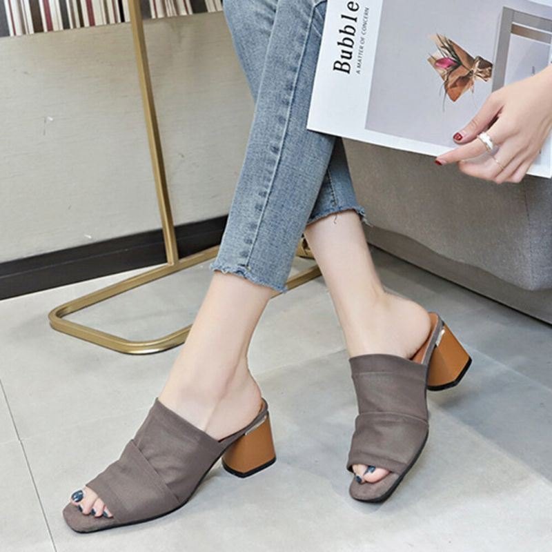 Dame Peep Toe Mesh Solid Color Chunky Heel Pumps