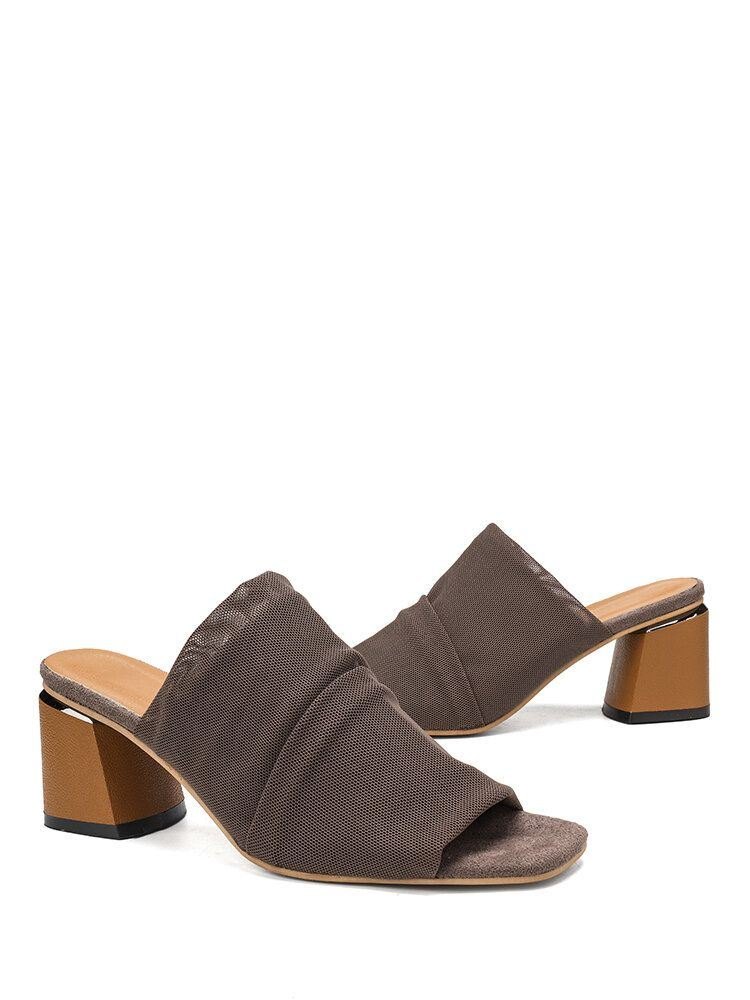 Dame Peep Toe Mesh Solid Color Chunky Heel Pumps