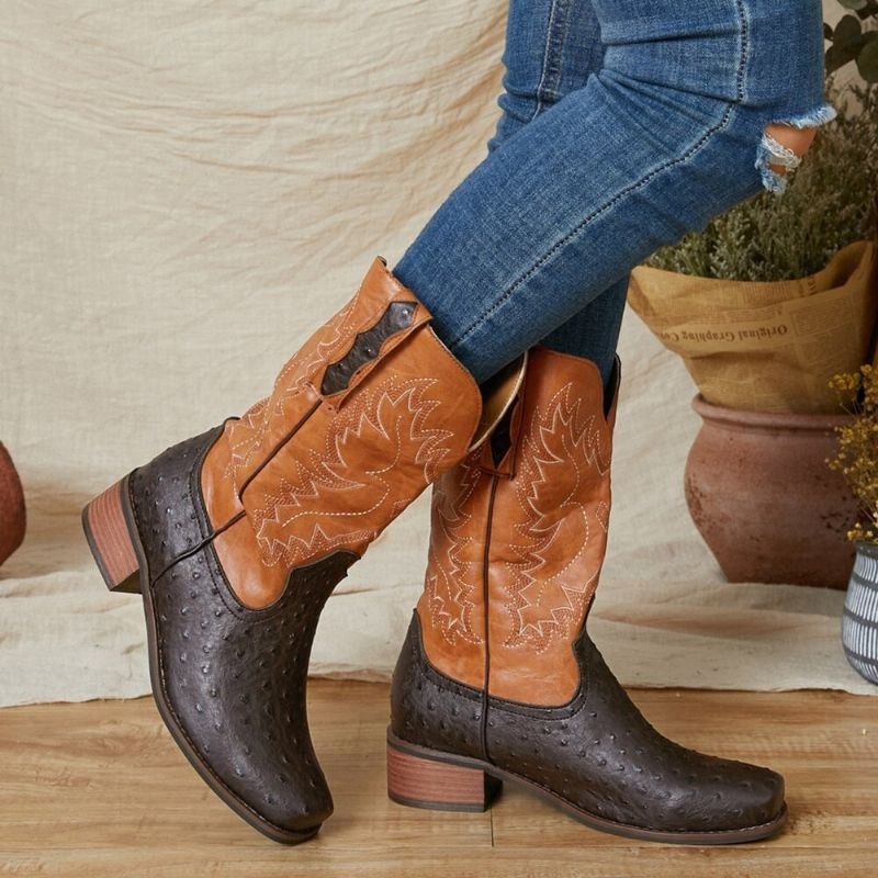 Dame Broderte Skjøtebeskyttende Cowboystøvler