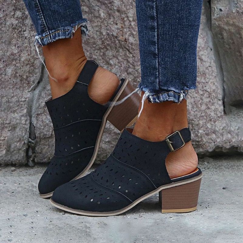 Plus Size Dame Hollow Design Spenne Casual Chunky Heel Boots