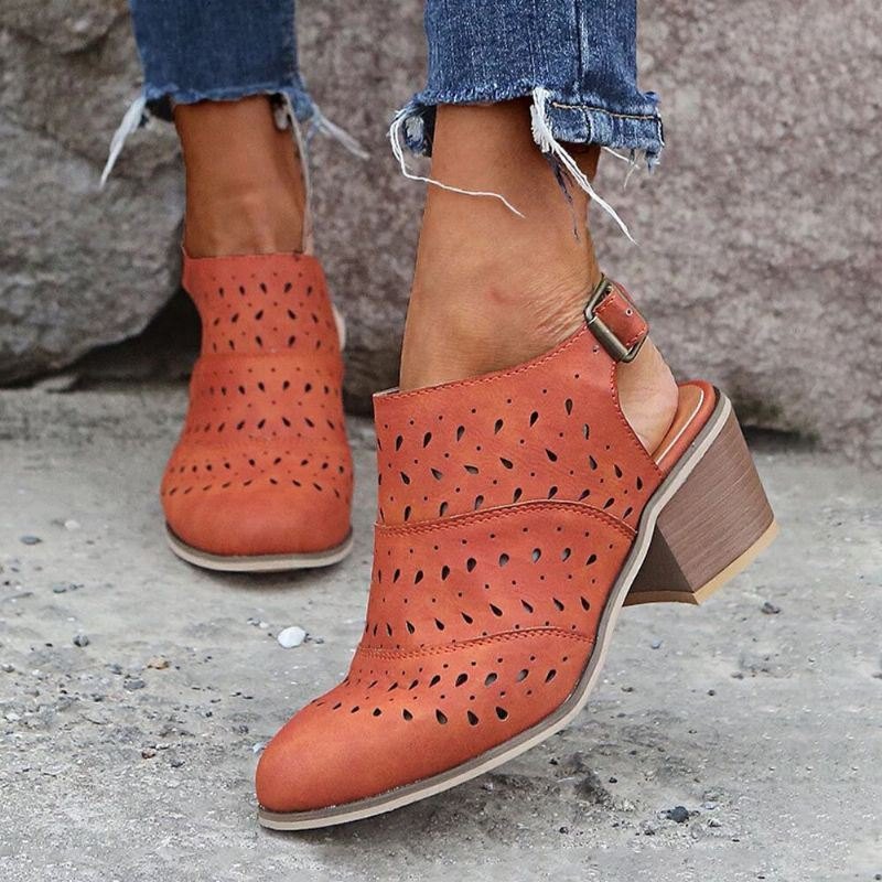 Plus Size Dame Hollow Design Spenne Casual Chunky Heel Boots