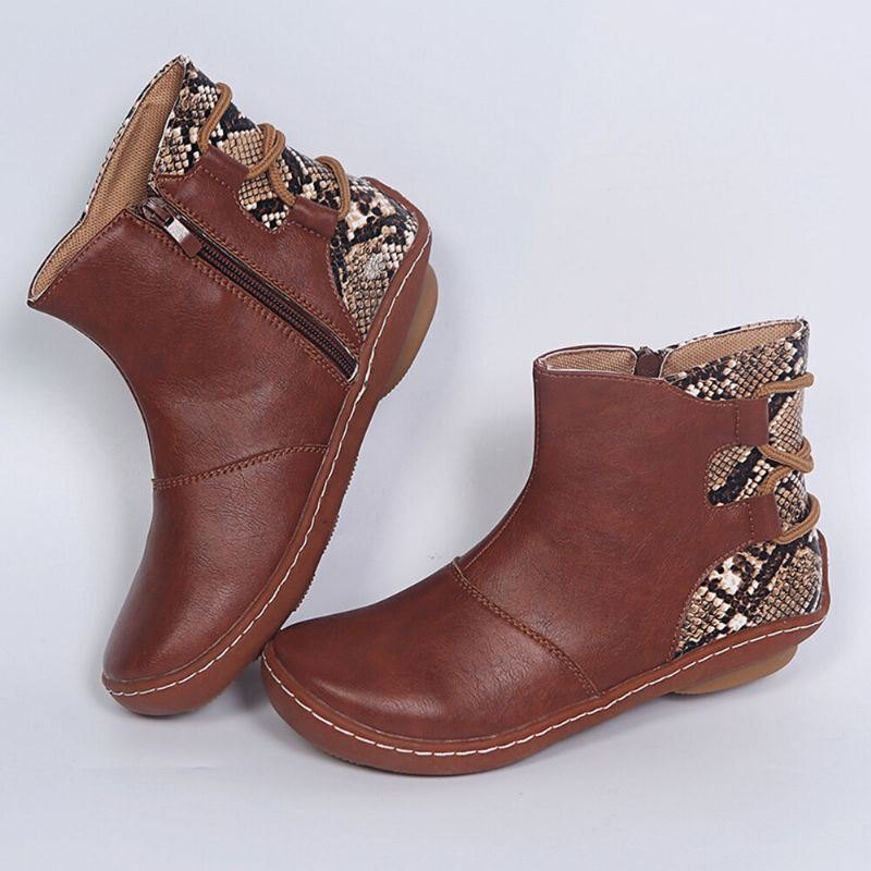 Stor Størrelse Dame Retro Skjøtestropp Rund Tå Slip On Ankelstøvletter