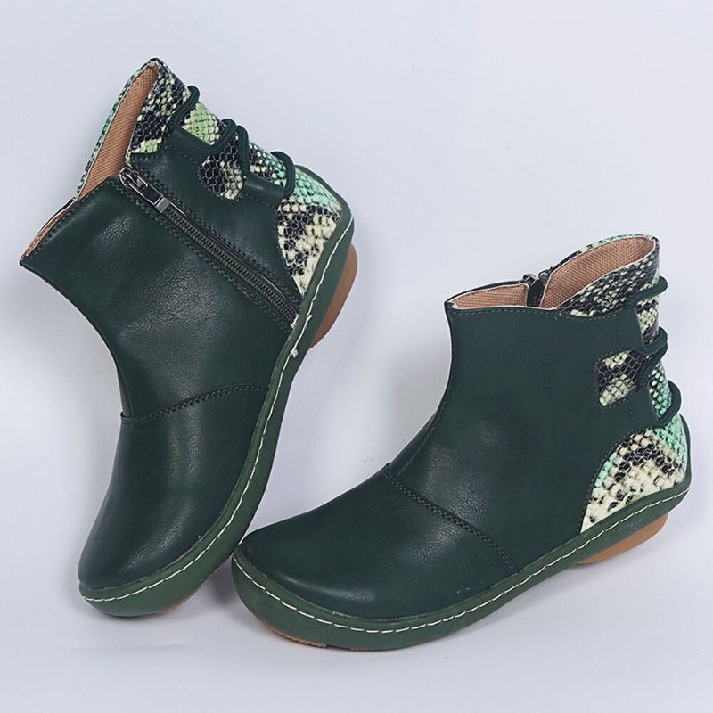 Stor Størrelse Dame Retro Skjøtestropp Rund Tå Slip On Ankelstøvletter