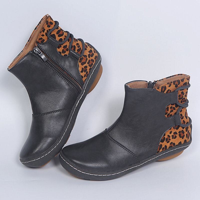 Stor Størrelse Dame Retro Skjøtestropp Rund Tå Slip On Ankelstøvletter