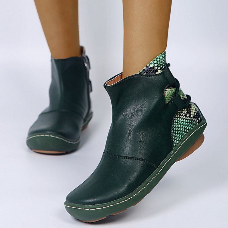 Stor Størrelse Dame Retro Skjøtestropp Rund Tå Slip On Ankelstøvletter