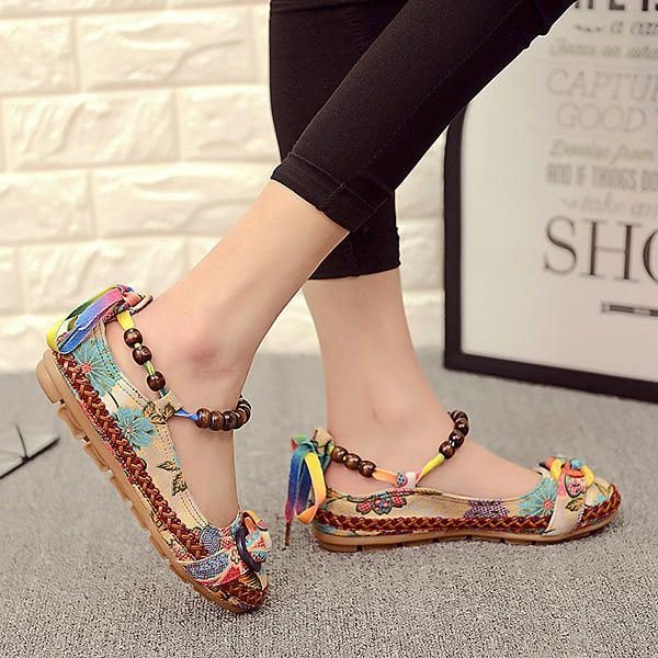 Dame Casual Flats Snøring Perler Rund Tå Fargerik Komfortable Flats Loafers Sko