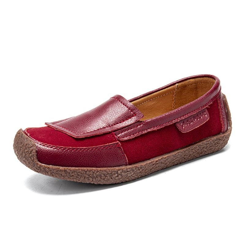 Dame Comfy Leather Splicing Myk Slip On Flat Loafers